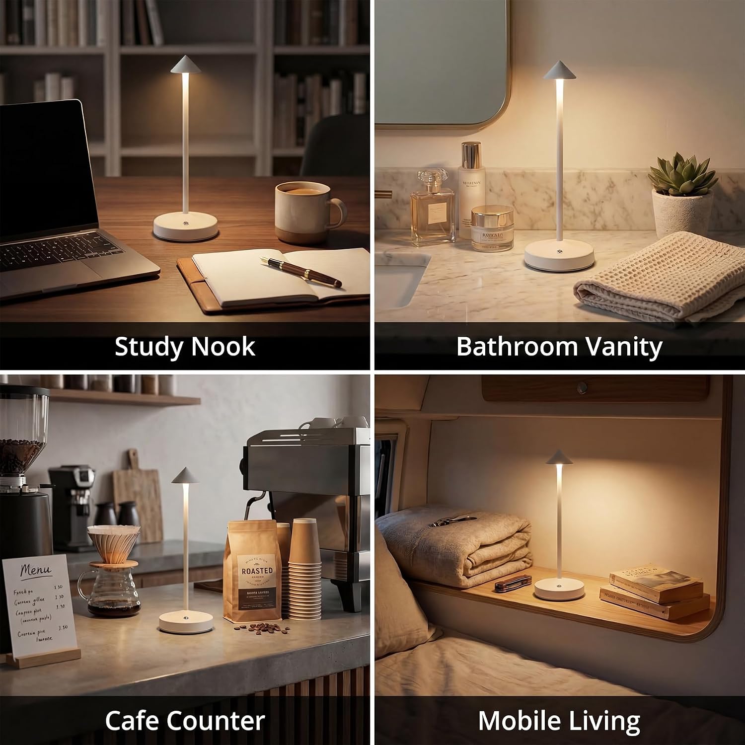 2 PACK Cordless Lamps,Battery Rechargeable Table Lamp,Portable Lamps,2 Level Brightness Dimmable Night Light,Minimalist Design,Cordless Table Lamps for Living Room/Restaurant/Couple Dinne(White)