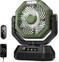 AJVV Camping Fan with Light, Remote and Oscillation, Battery Powered Hanging Tent Fan, Rechargeable Portable for Camp, Outdoor, Emergencies, Fishing, RV Travel, Jobsite