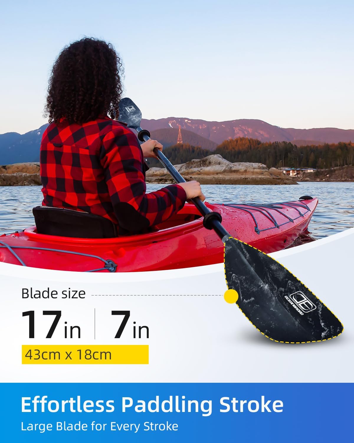 OCEANBROAD Kayak Paddle 86in/218cm, 90.5in/230cm Alloy Shaft 2-Piece Floatable Kayak Oar for Kayaking Canoeing Boating