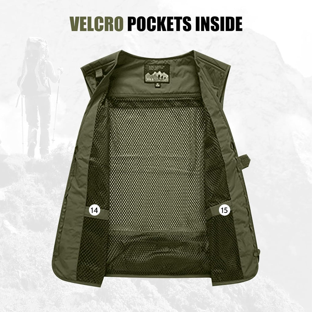 AOTORR Mens Outdoor Work Safari Cargo Photo Travel Fishing Vests for Men with Multi-pockets