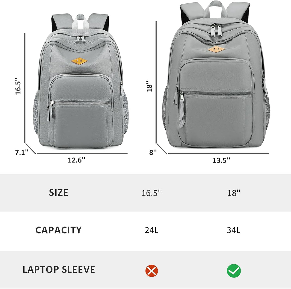 abshoo Classical Basic Womens Travel Backpack For College Men Water Resistant Bookbag (Grey)