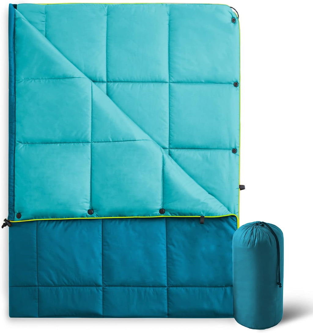 UNIKOME Puffy Camping Blanket,Packable Outdoor Quilt, 75"×52", Lake Blue