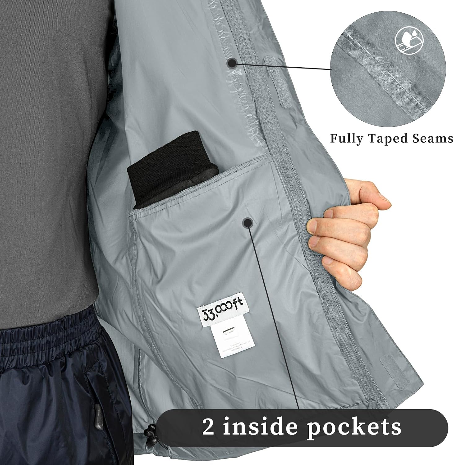 33,000ft Men's Packable Rain Jacket Lightweight Waterproof Golf Raincoat