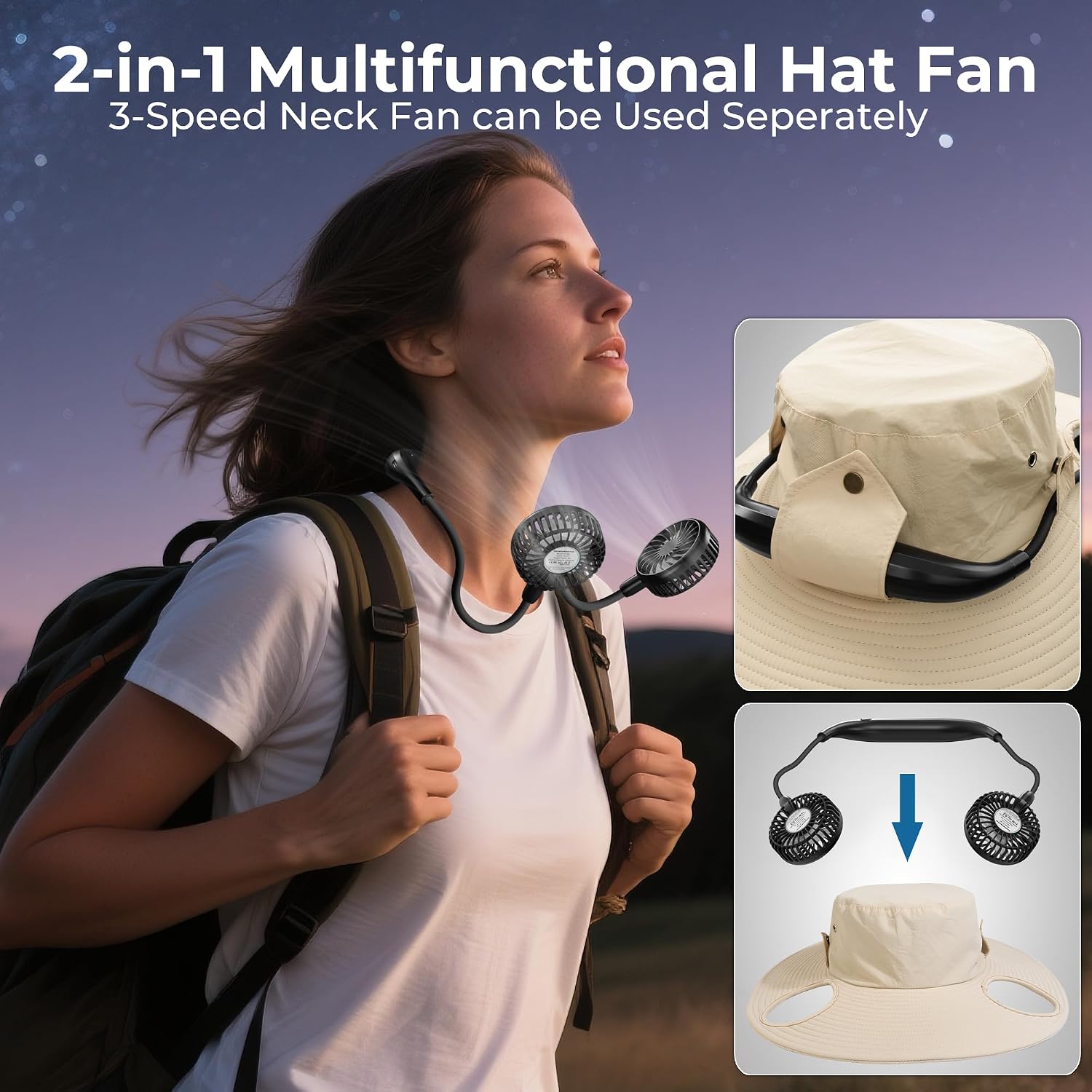 AMACOOL Bucket Hat Fan, Gifts for Him Father Dad Husband, Fishing Essentials for Women Men Camping Hiking Beach Gardening