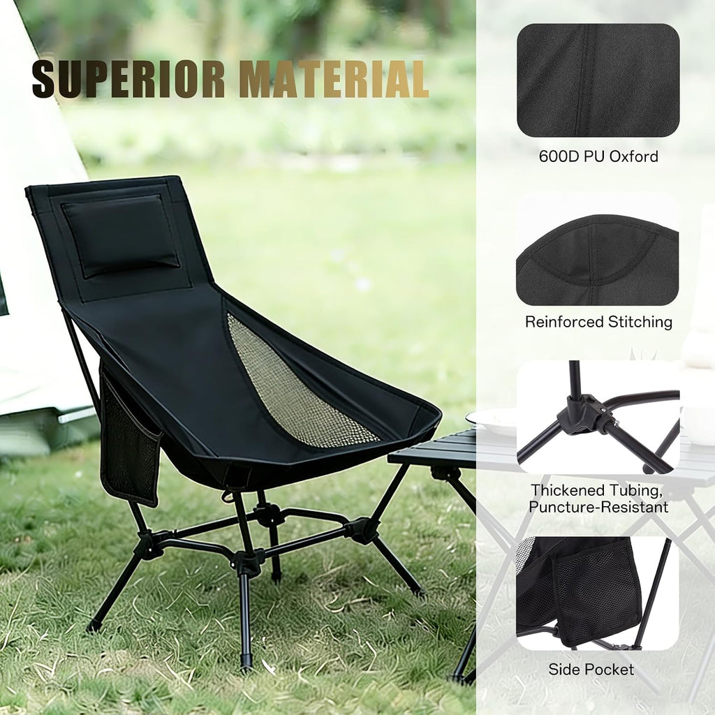 2 Pack High Back Camping Chair, 2-in-1 Height Adjustable, Heavy Duty
