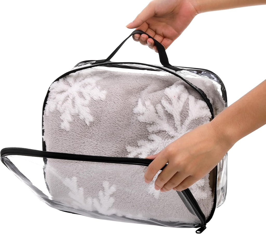 Fasmov 6 Pack Large Clear Travel Packing Cube, See-Through PVC Organizer, Vinyl Zippered Storage Bags Multipurpose Pouch with Handle for Suitcase Pants, Cashmere, Sweaters Shirts Dress Storage
