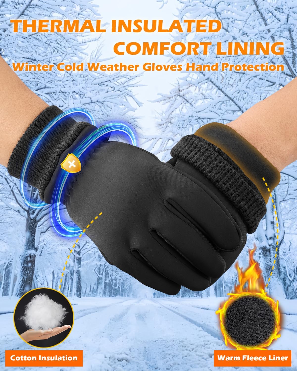 Waterproof Winter Gloves with Cotton Layer and Soft Smooth Lining