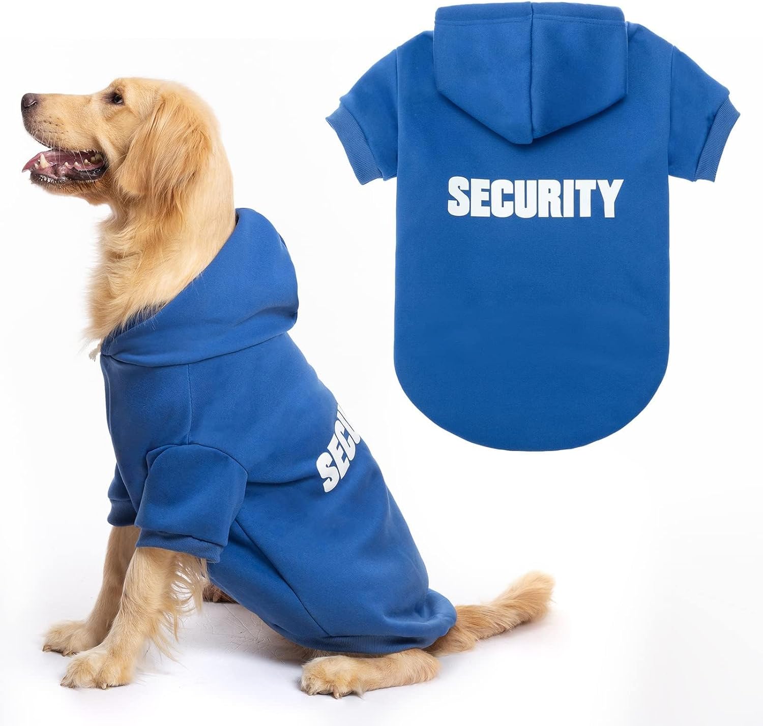 BINGPET Security Dog Hoodie, Pet Sweater Clothes with Leash Hole, Blue