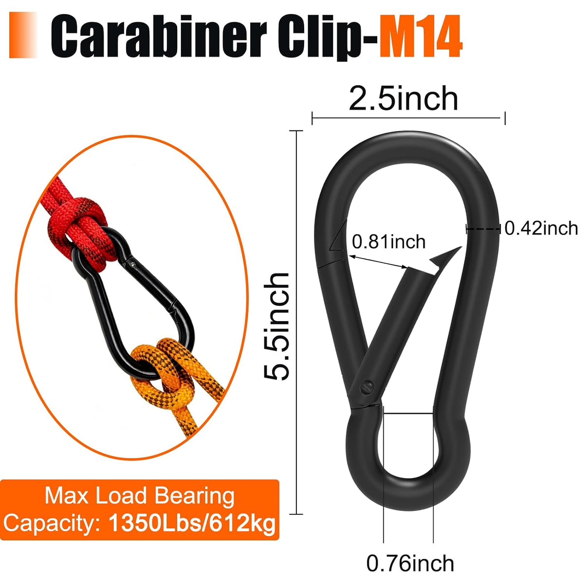 Carabiner Clips, 5.5IN Heavy Duty Spring Snap Hook, 6PCS