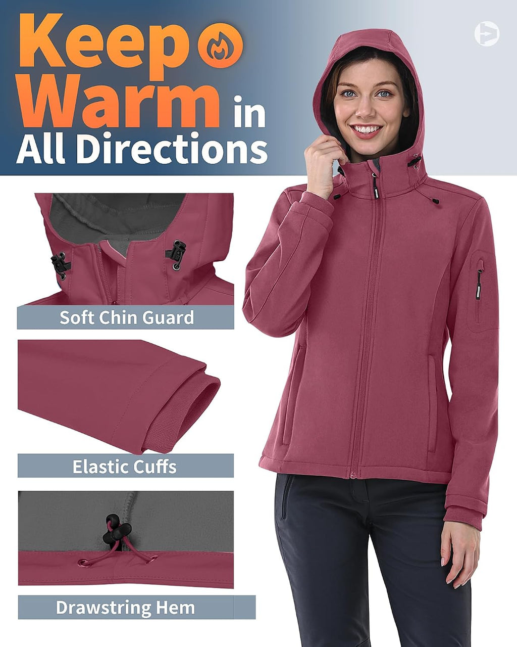 Outdoor Ventures Women's Softshell Jacket Fleece Lined Waterproof Rain Coat