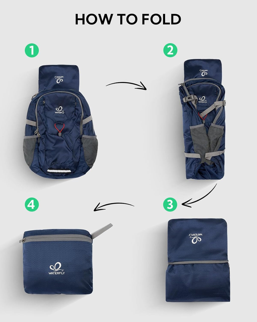 WATERFLY Lightweight Packable Hiking Backpack, 30L Day Pack Dark Blue