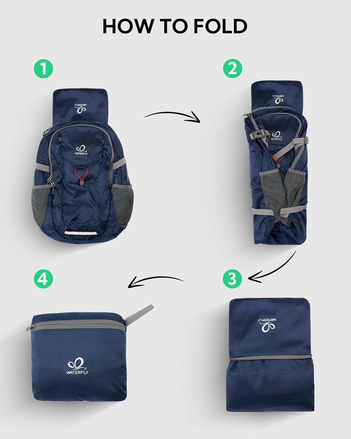 WATERFLY Lightweight Packable Hiking Backpack, 30L Day Pack Dark Blue