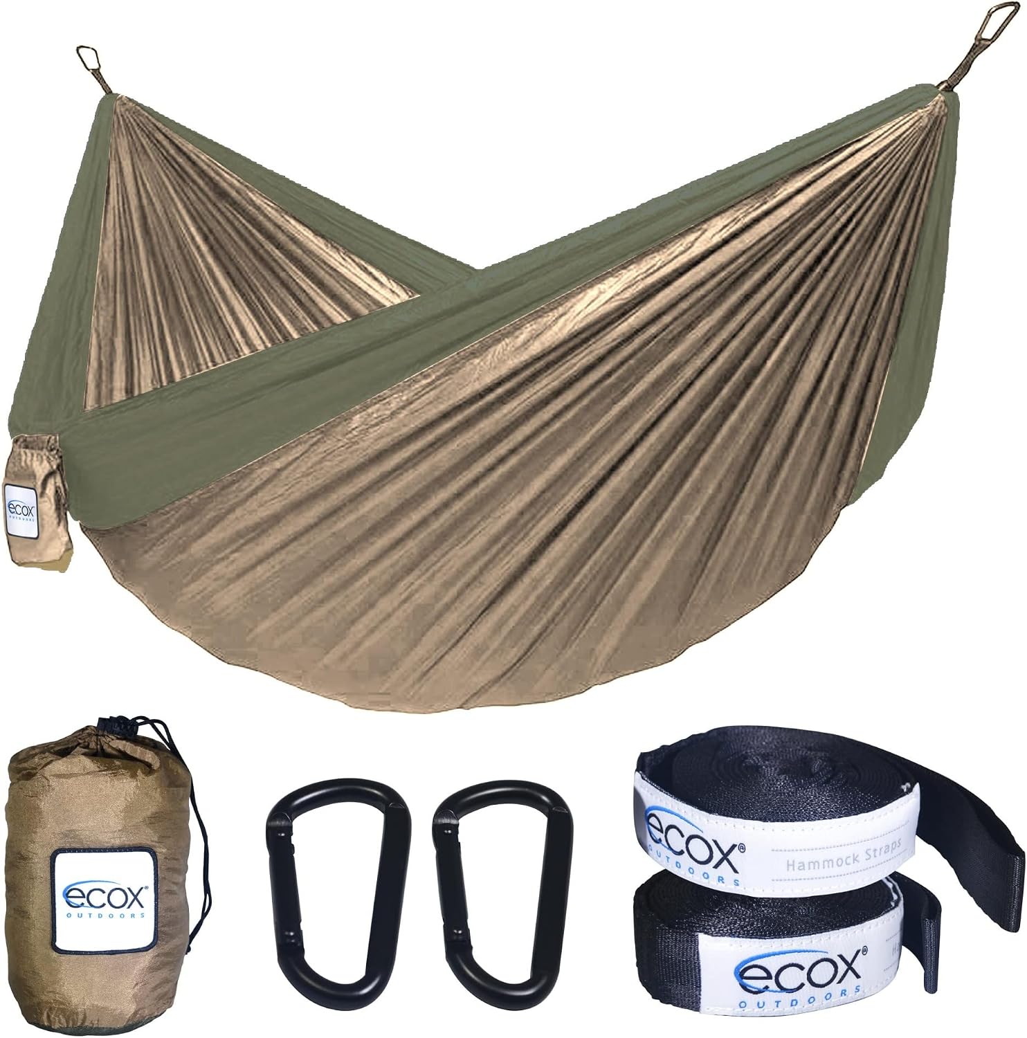 ecox Outdoors Parachute Hammock Single with 2 Tree Straps, Portable Lightweight Nylon Comfortable for Backpacking, Camping, Travel, Beach, Backyard, Patio, Hiking