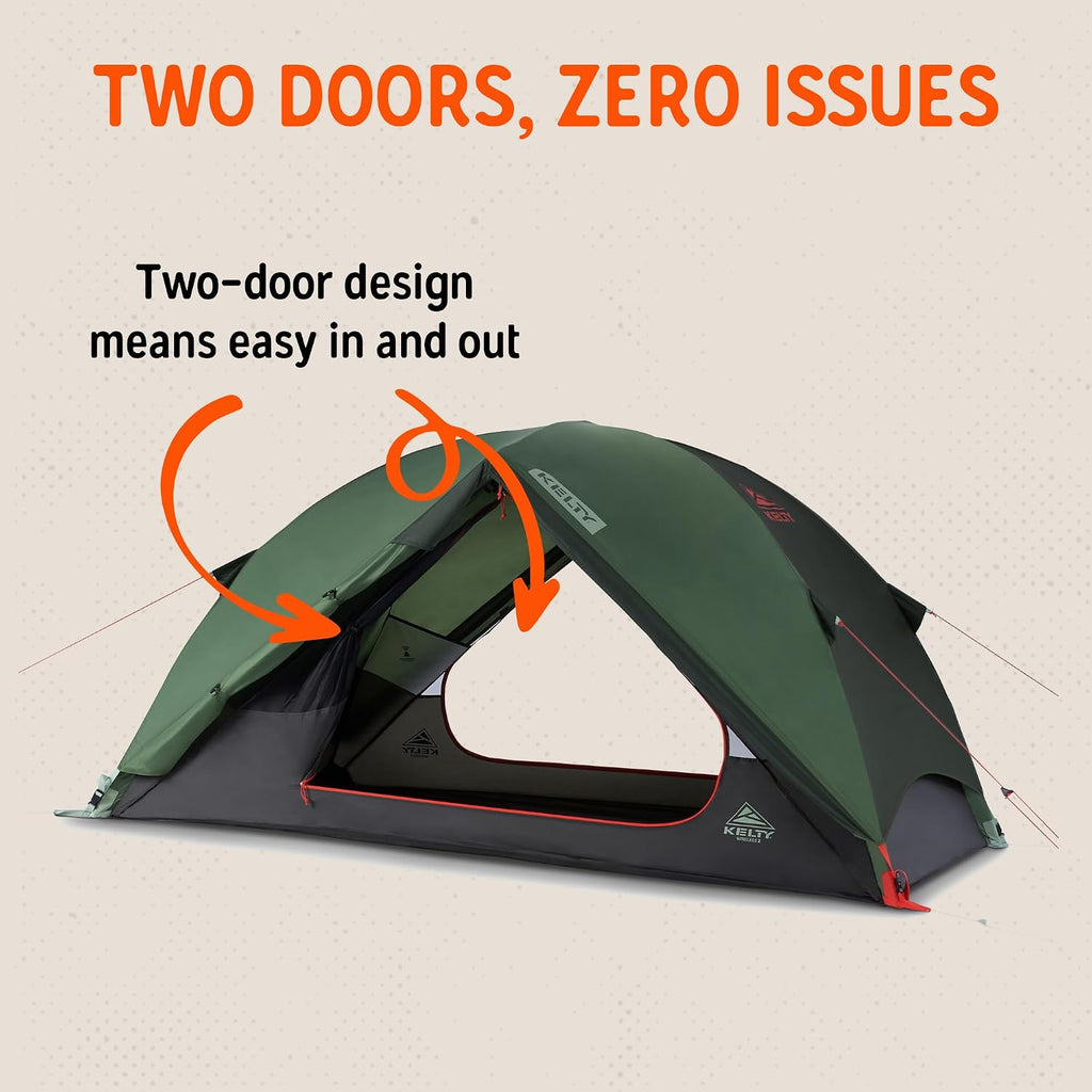Kelty Wireless Freestanding Camping Tent, 2 4 or 6 Person Size, Huge Interior and Peak Height, Intuitive + Easy to Pitch, Color Coded Setup
