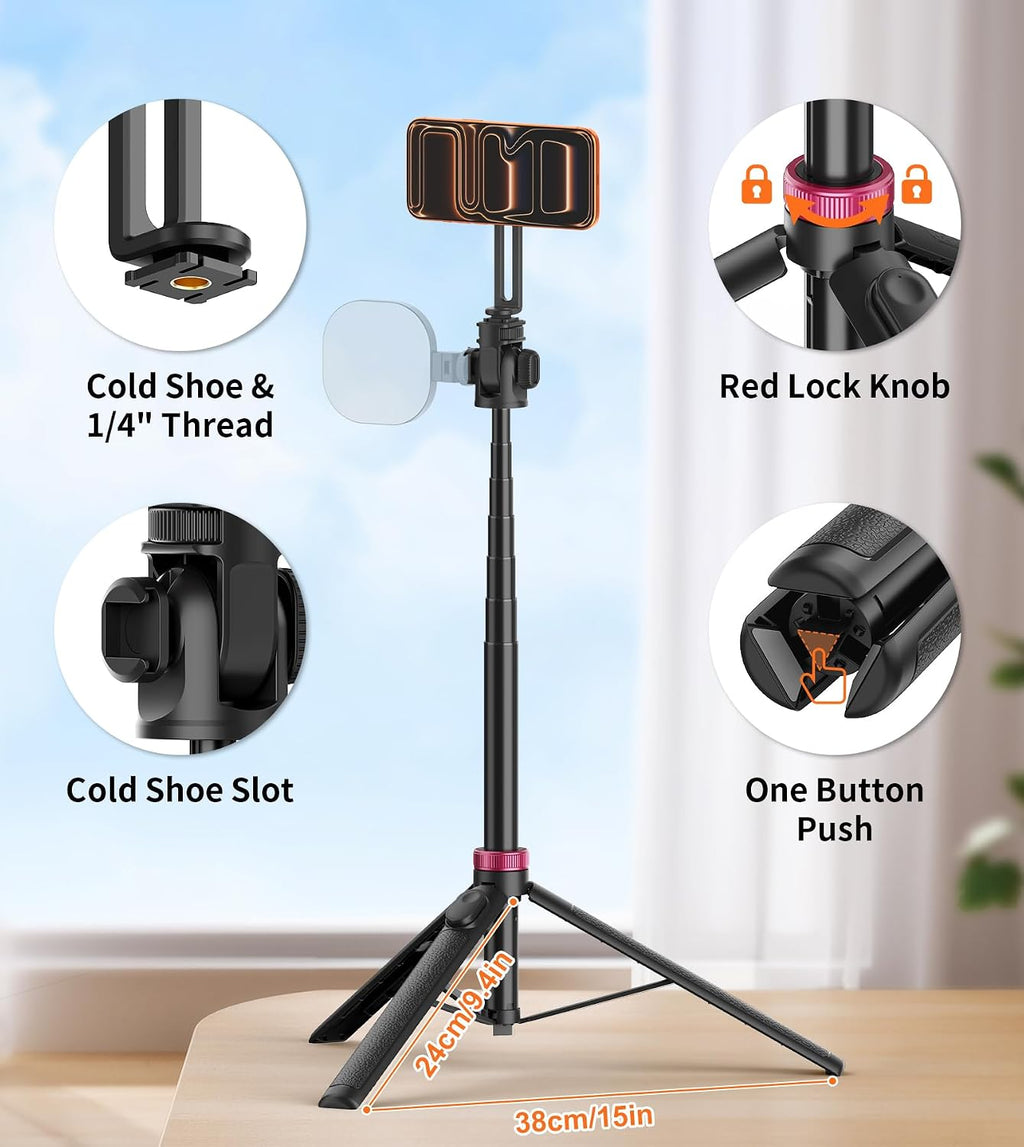 69" Magnetic Phone Tripod Stand Selfie Stick with Remote & Phone Mount