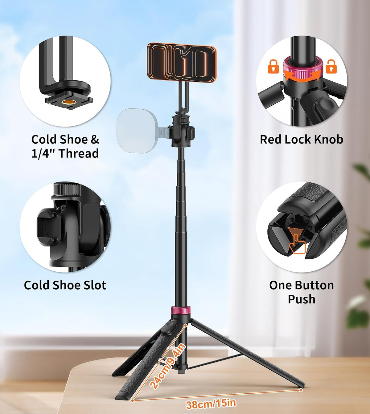69" Magnetic Phone Tripod Stand Selfie Stick with Remote & Phone Mount