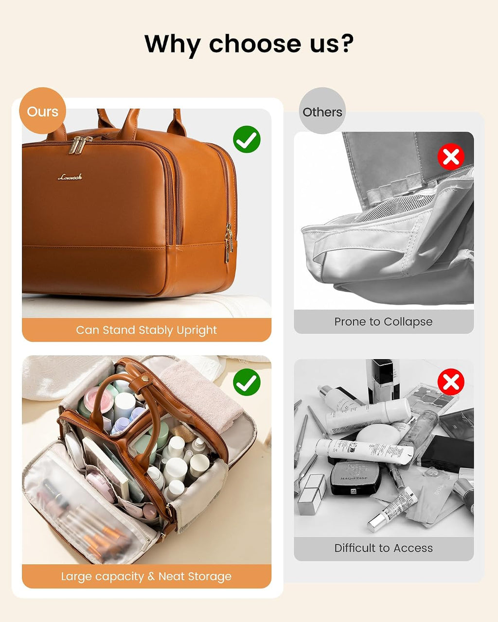 LOVEVOOK Large Makeup Bag for women, Leather Travel Toiletry Bag