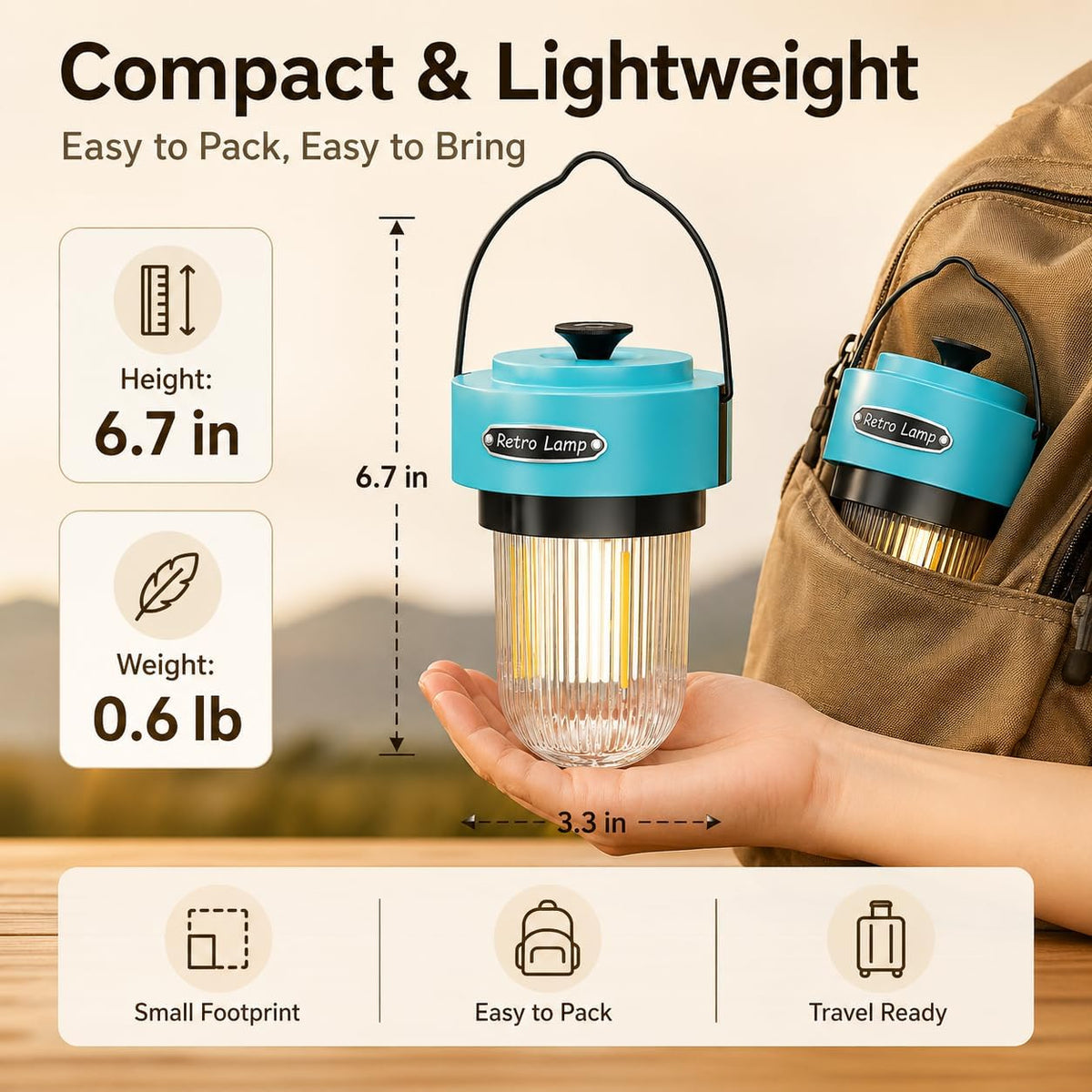 HOMY Rechargeable Camping Lantern 8H Runtime Stepless Dimmable Warm Light