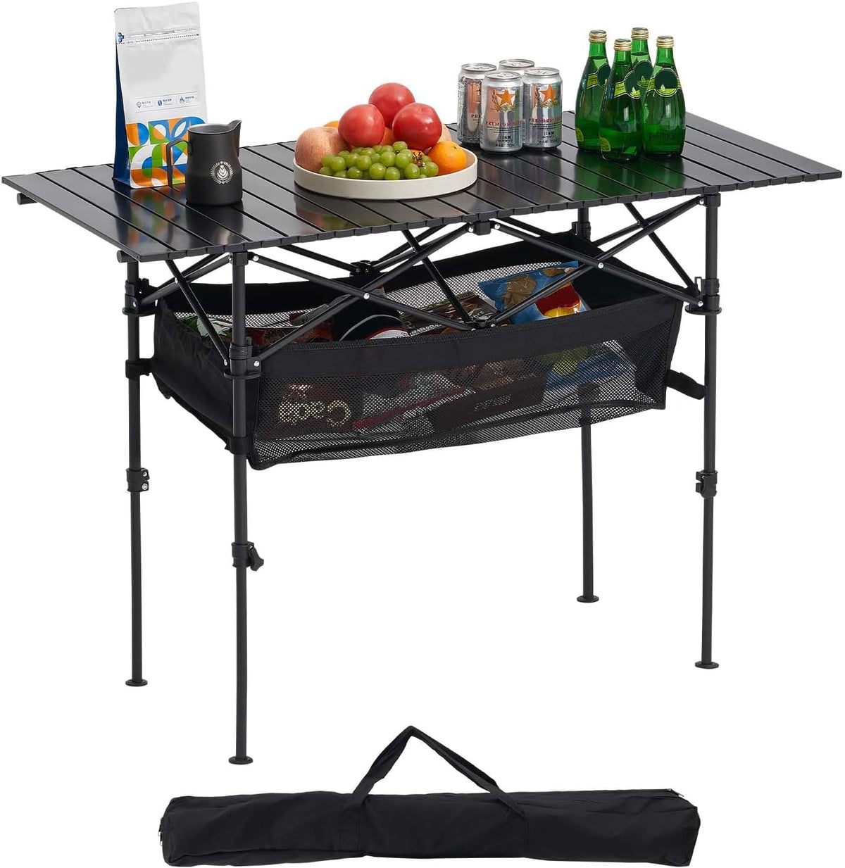VEVOR Folding Camping Table, Portable Roll Up Side Tables, Lightweight Aluminum Beach Table for Outdoor BBQ Tailgating Picnic, Travel (47 inch-Black)