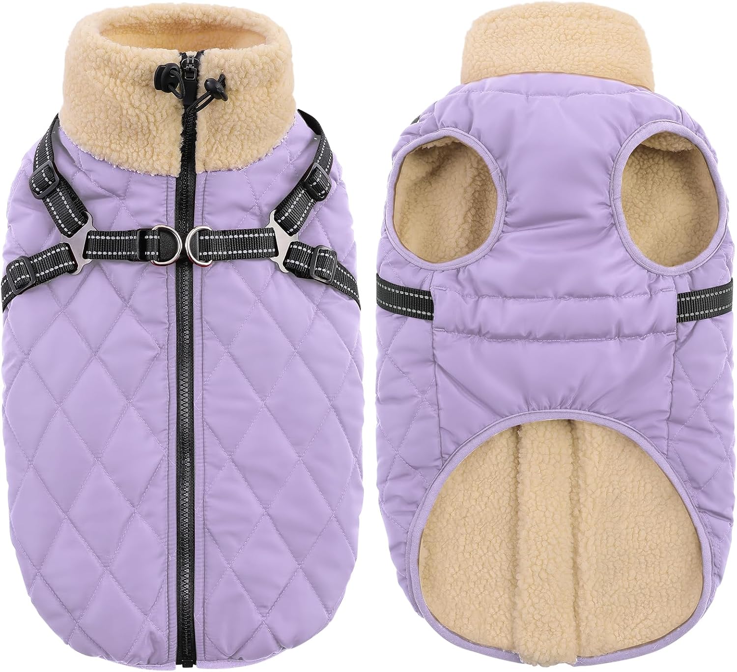 Queenmore Dog Winter Jacket Dog Coats for Large Dogs with Harness Built in