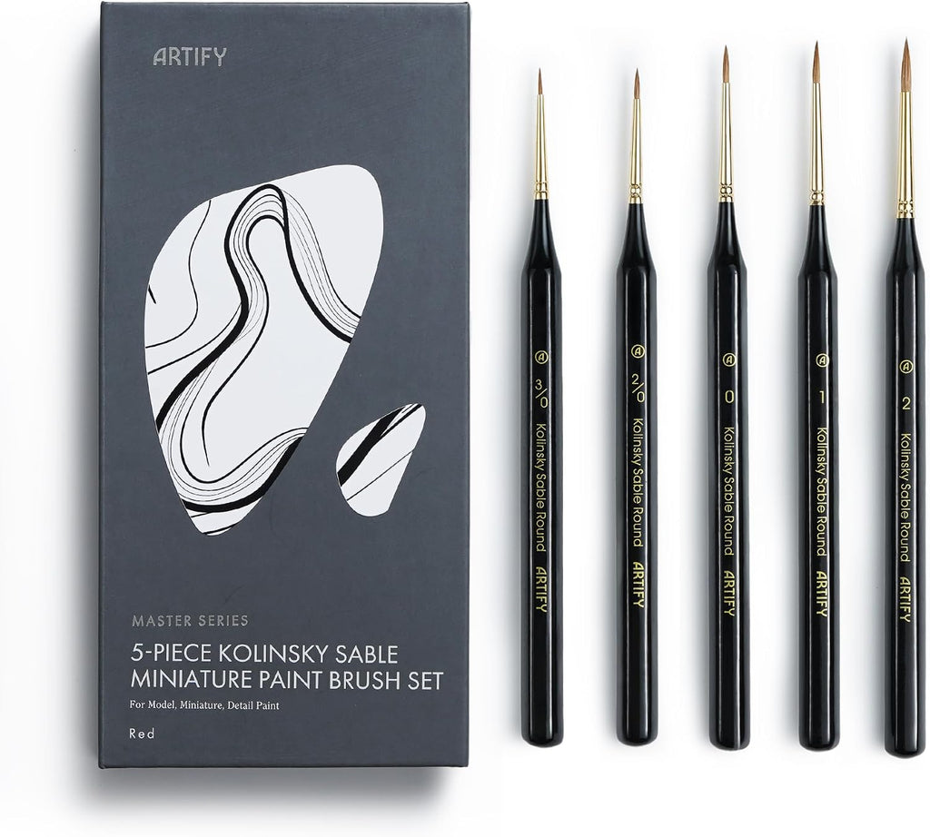 Artify Detail Paint Brushes, 100% Kolinsky Sable Micro Paint Brushes - Master Series, Ultra Fine Tips Paint Brush Set, High Precision for Models/Crafts, Detailing for Watercolor, Gouache & Ink