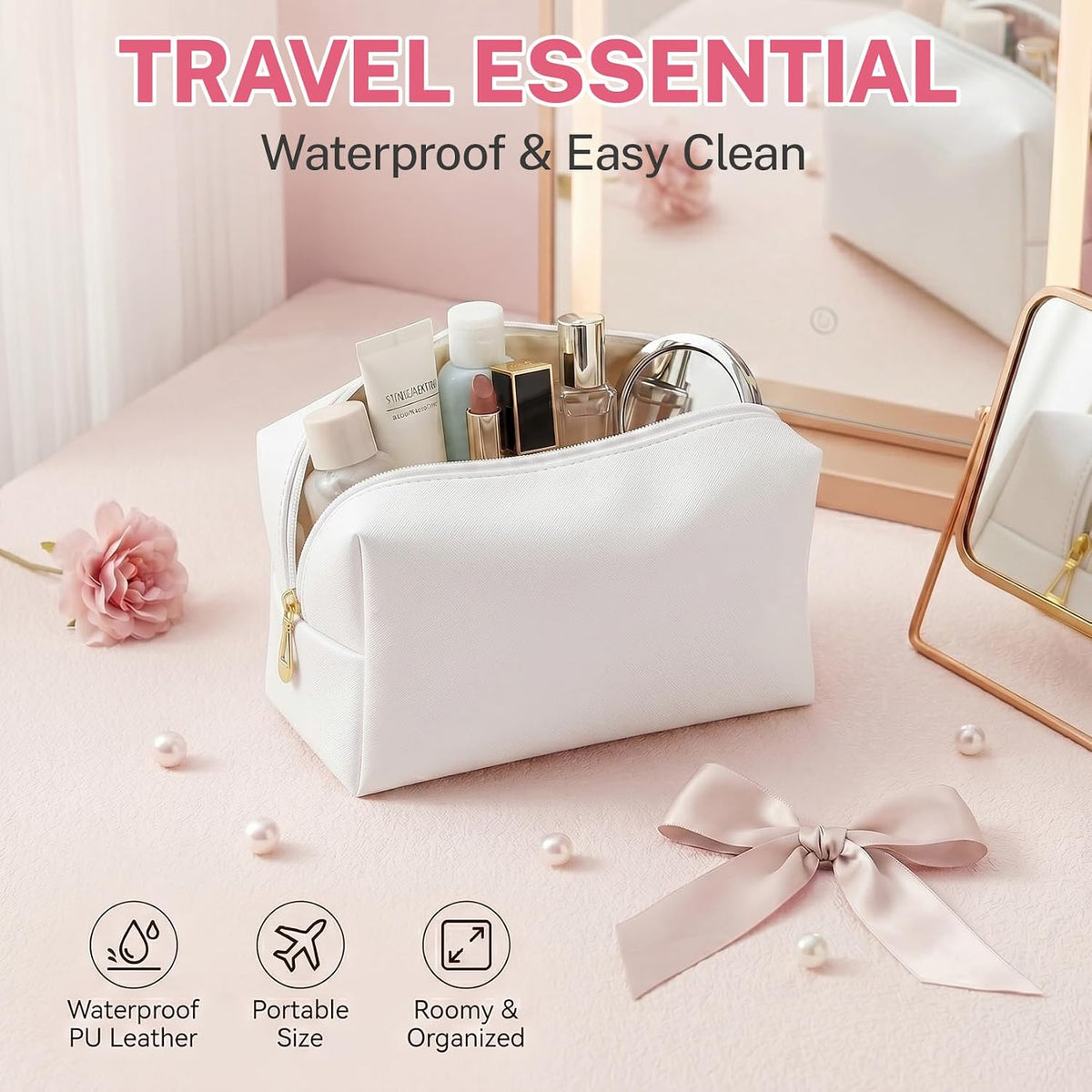 15 Pcs Makeup Bag Bulk PU Cosmetic Pouches Preppy Waterproof Travel Toiletry Bags Aesthetic Storage Organizer Bags Party/Birthday Gift Favors for Teen Girls Women (Vivid Series)