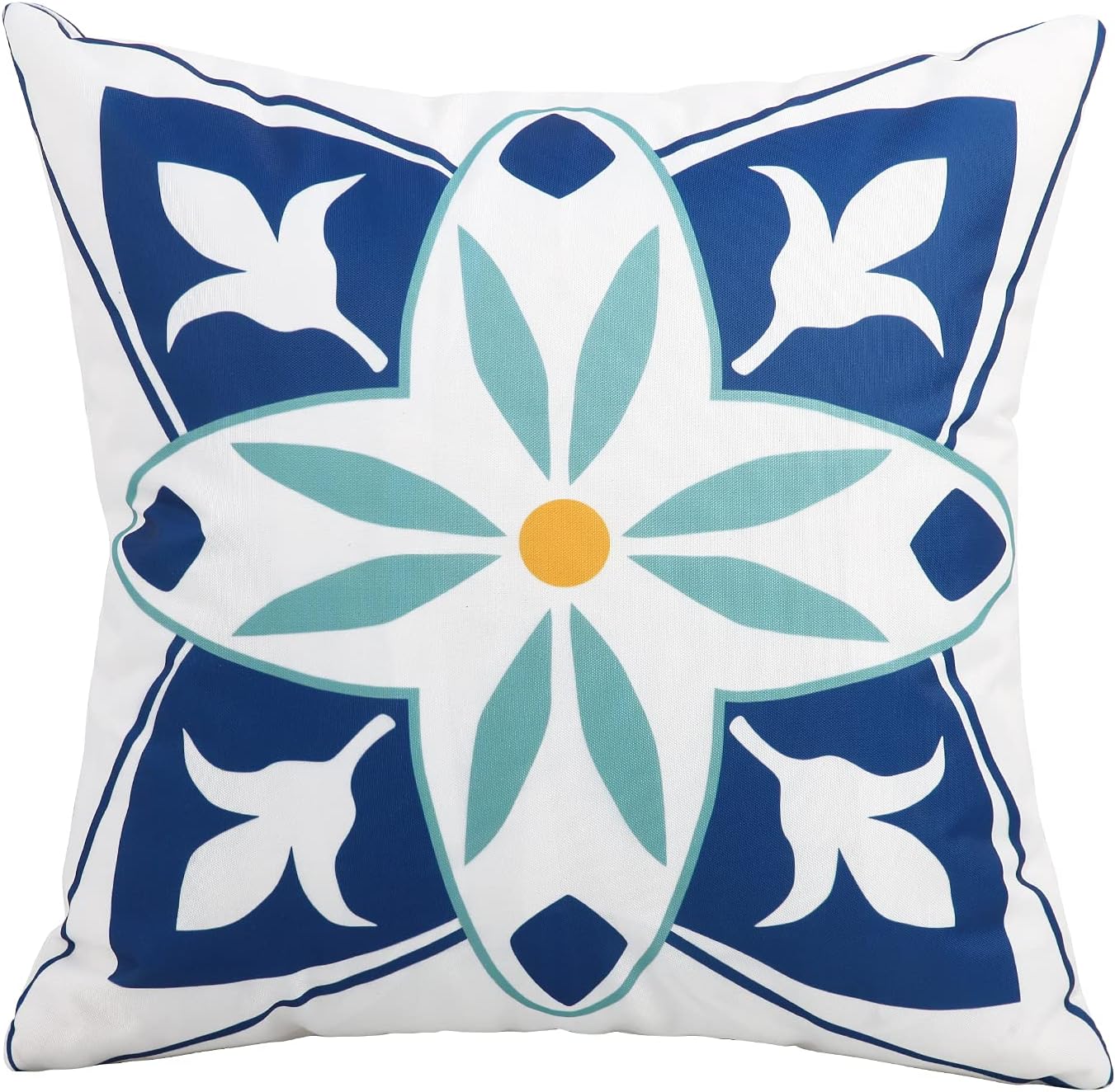 Pyonic Outdoor Waterproof Throw Pillow Covers Set of 4 Floral Printed and Boho Farmhouse Summer Outdoor Pillow Covers for Patio Funiture Garden 18x18 Inch Blue