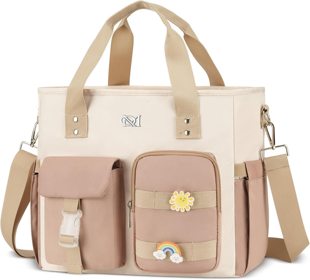 Large Insulated Lunch Bag for Women, Leakproof Lunch Box for Adults, Wide Opening Lunch Tote Bag with Shoulder Strap, Reusable Lunch Cooler Bag for Work, Picnic,Beach,School,Khaki Beige
