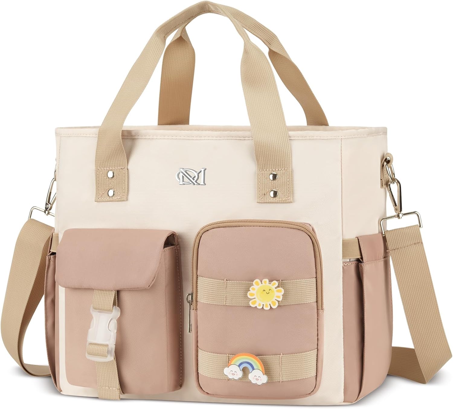Large Insulated Lunch Bag for Women, Leakproof Lunch Box for Adults, Wide Opening Lunch Tote Bag with Shoulder Strap, Reusable Lunch Cooler Bag for Work, Picnic,Beach,School,Khaki Beige