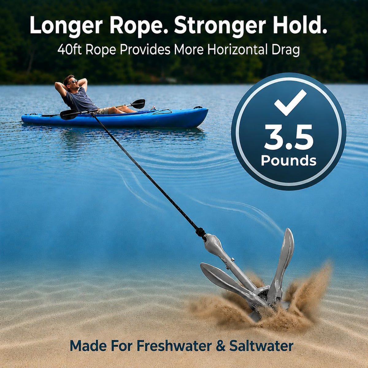 Kayak Anchor, 3.5 LB Folding Anchor System, Paddle Boards, Jet Skis & PWC