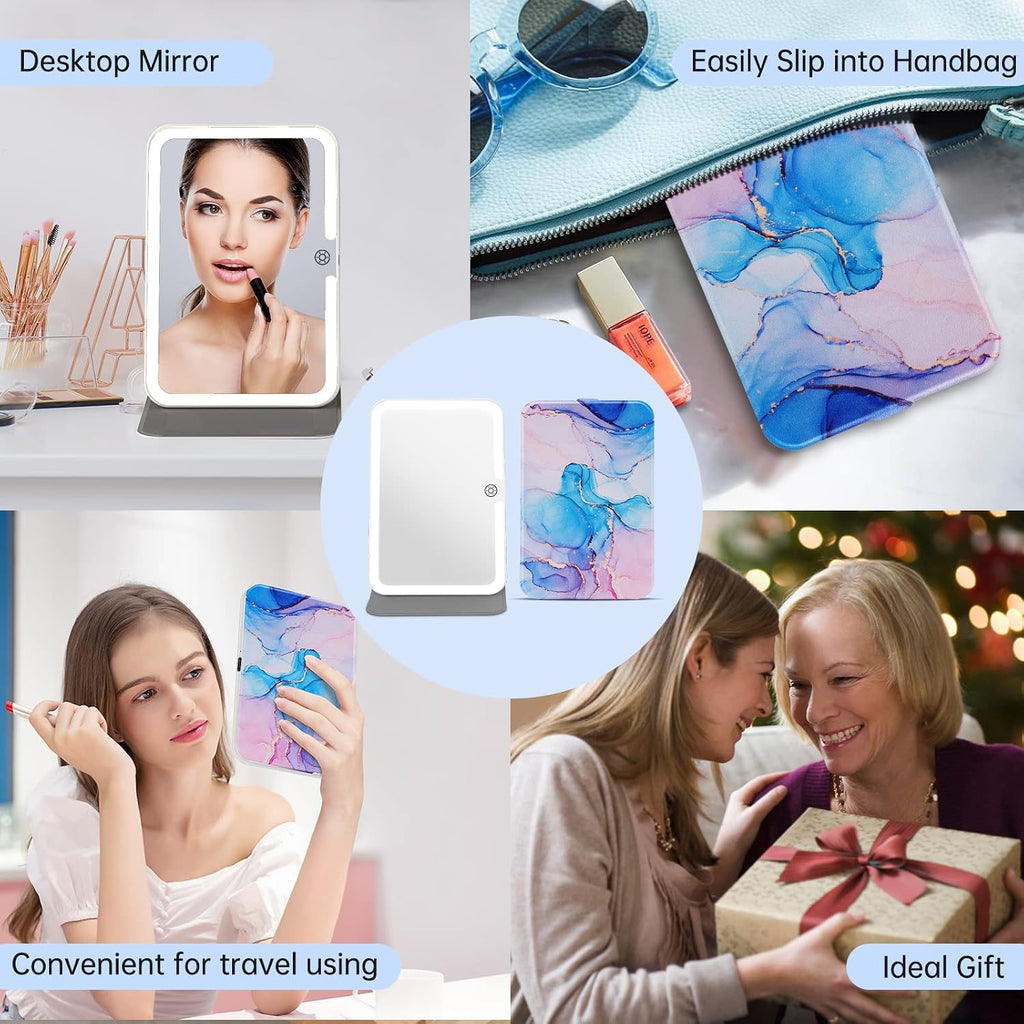 FUNTOUCH Rechargeable Travel Lighted Makeup Mirror with PU Leather Cover