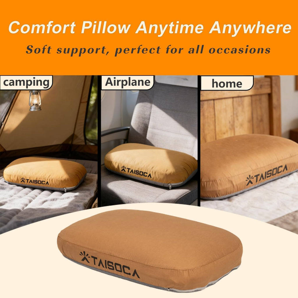 Camping Pillow Memory Foam Pillow, Portable Backpacking Pillow for Travel, Lightweight Compact Pillow with Washable Cover for Camping, Hiking, Backpacking (L)