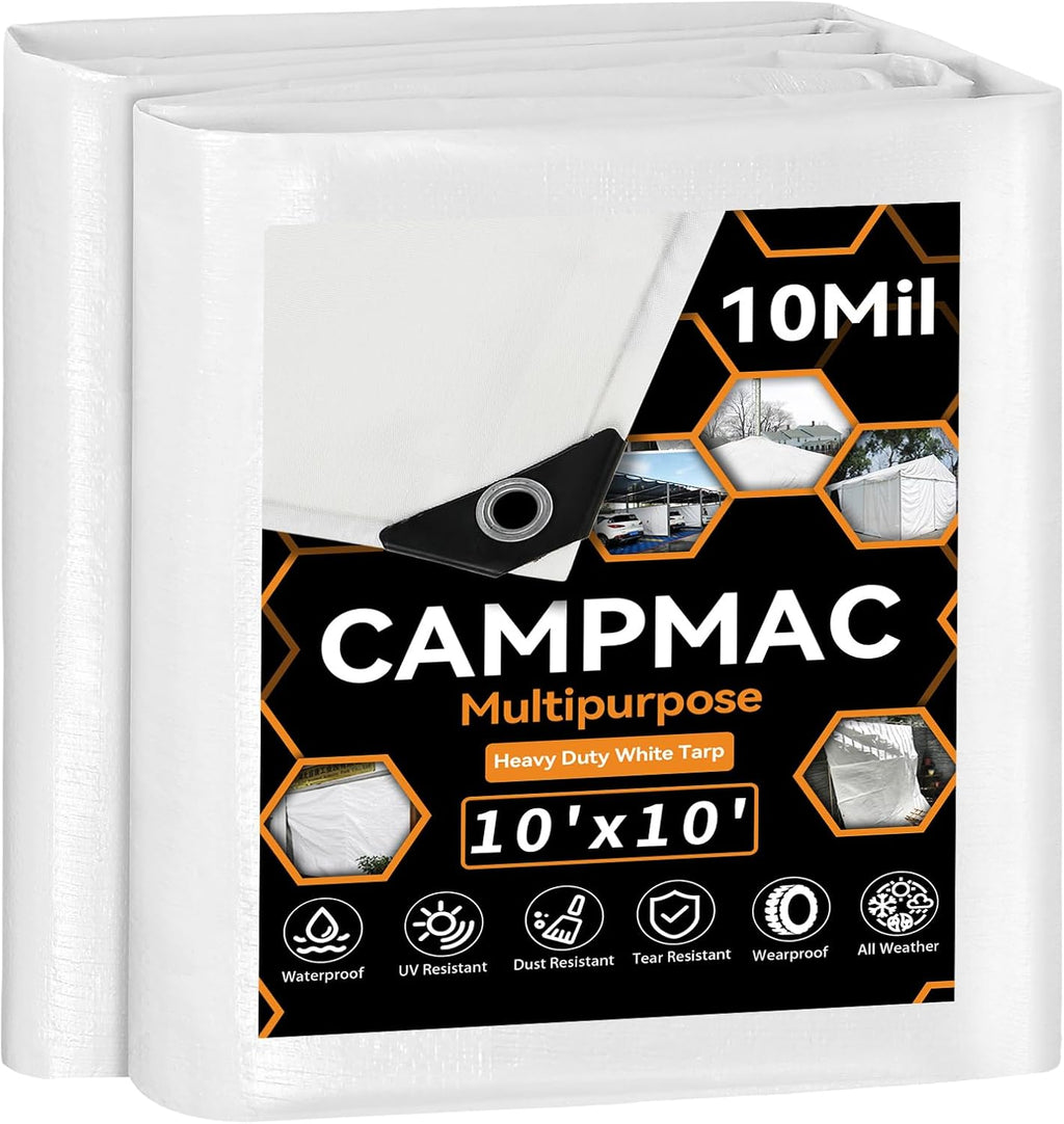 Black Tarps Heavy Duty Waterproof 10x12, 12 Mil Thick, High Durability, Rip and Tear Resistant with Metal Grommets Every 20 Inches