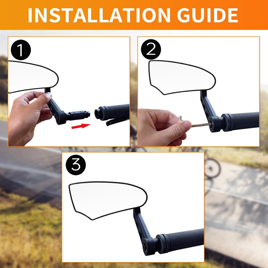 2PCS Bike Mirror HD Glass Adjustable Bar End Rear View Mirror