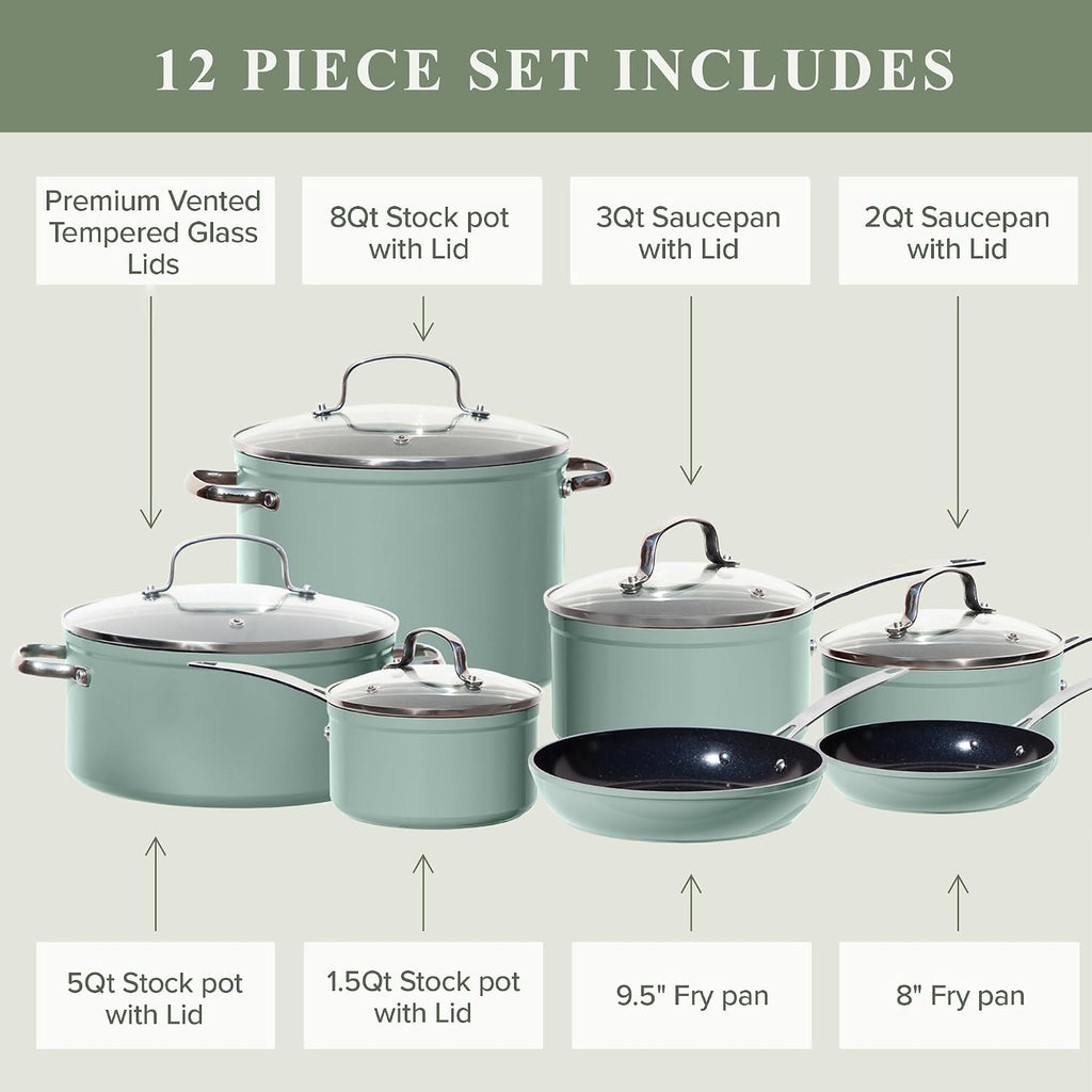 Nuwave Healthy Duralon Blue Ceramic Nonstick Cookware Set, PFAS Free