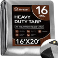 Sunvigor Tarp Waterproof 16x20Ft, Extra Thick 16 Mil Heavy Duty Tarp Cover, Tear & Fade Resistant, Outdoor Tarps with Brass Grommets and Reinforced Edges for Roof, Camping, Patio, Boat (Silver/Black)