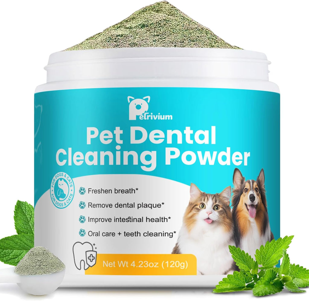 Dental Powder for Dogs, Dog Teeth Cleaning Powder, Teeth Cleaning and Breath Fresher & Plaque and Tartar Remover with Enzyme, Probiotics. PlaqueOff Pet Tooth Cleaning 120 Grams