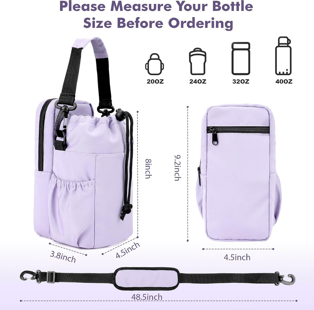 Water Bottle Holder with Strap, 32/40oz Insulation Water Bottle Carrier Bag with Phone Pocket, Water Bottle Sling Bag Crossbody Water Bottle Holder for Hiking Walking