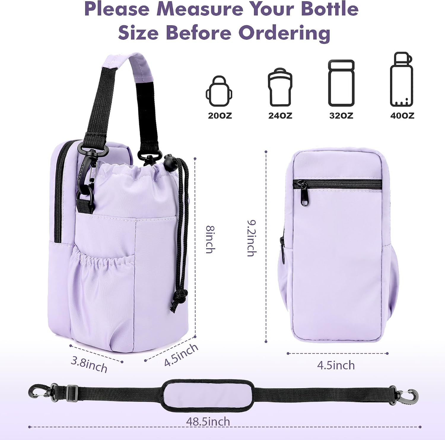 Water Bottle Holder with Strap, 32/40oz Insulation Water Bottle Carrier Bag with Phone Pocket, Water Bottle Sling Bag Crossbody Water Bottle Holder for Hiking Walking