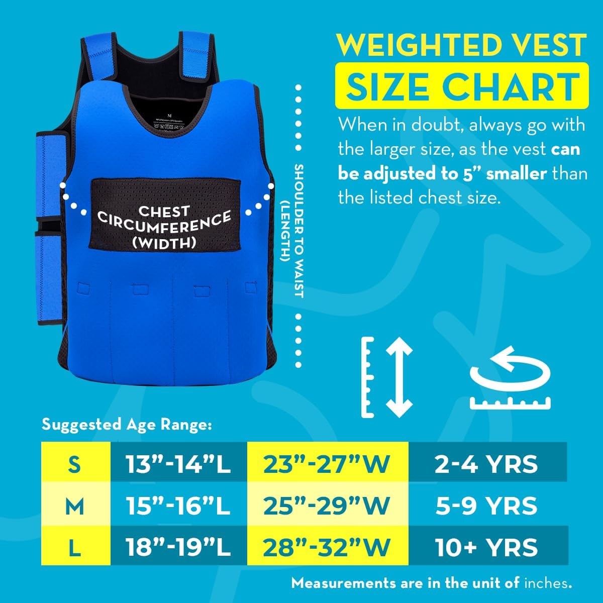 Ted Kangaroo Weighted Vest for Kids Sensory Compression Vest Deep Pressure Comfort (Blue)