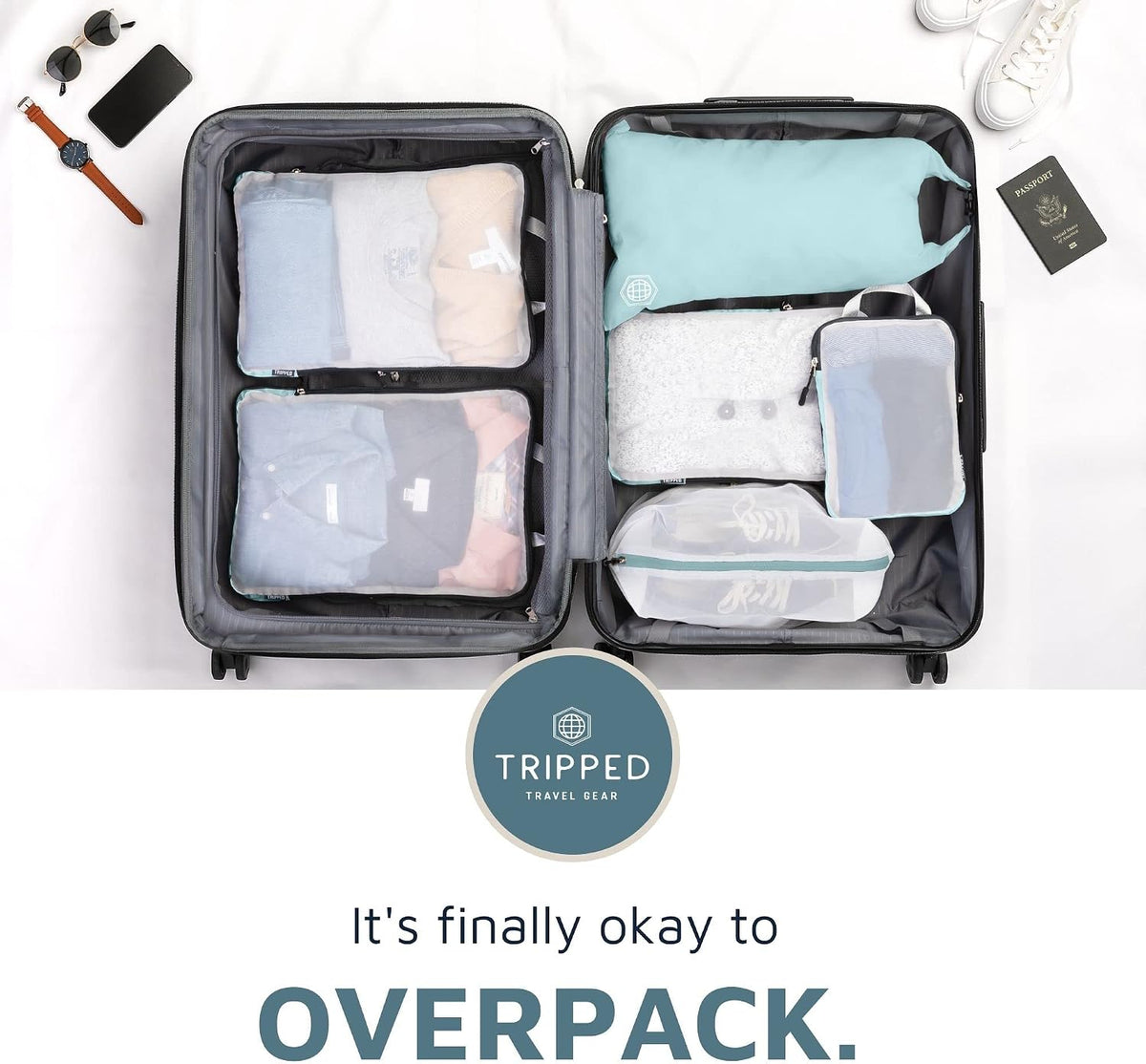 TRIPPED Travel Gear Large Compression Packing Cubes with Mesh 6-Piece Set