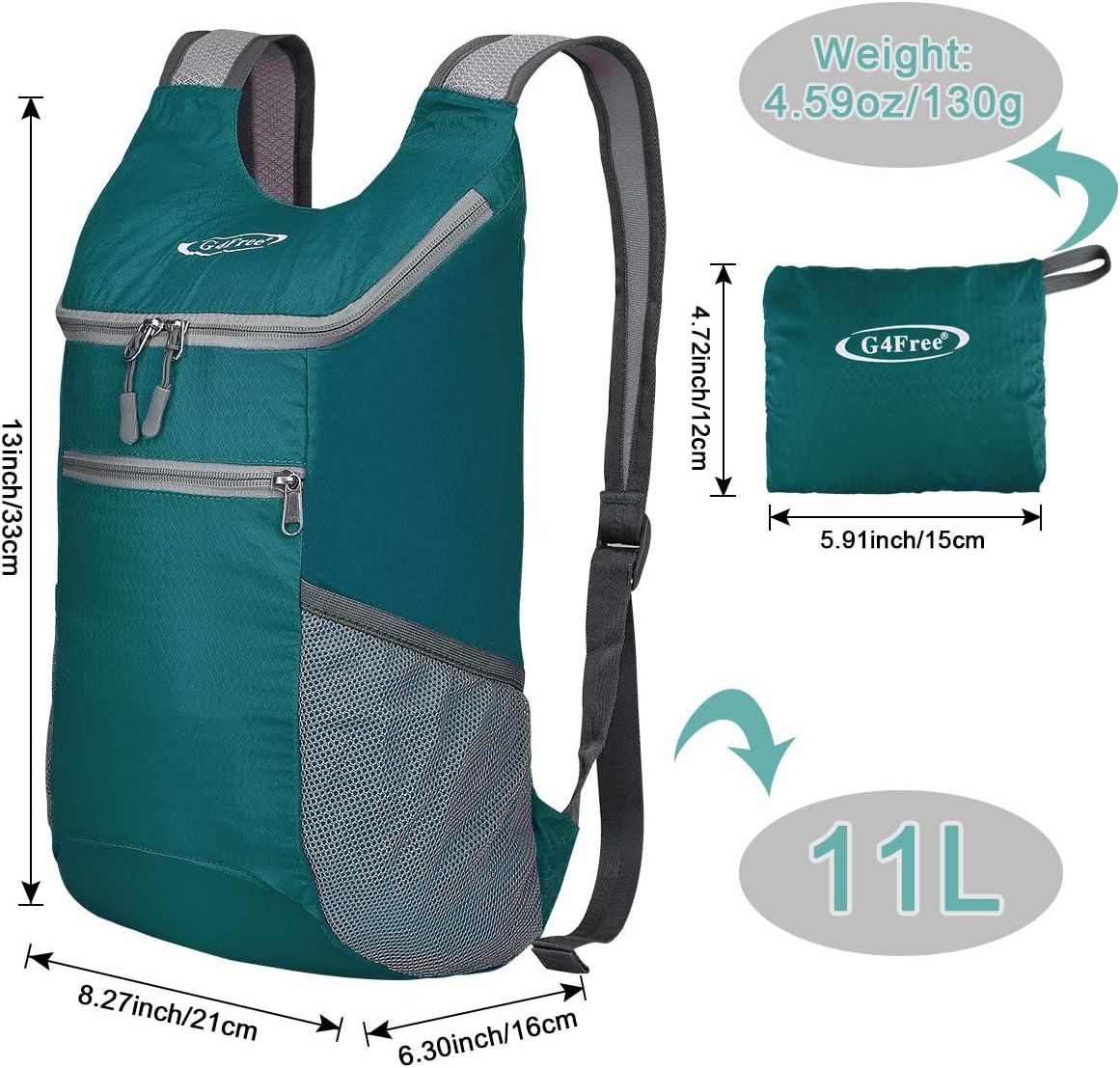 G4Free 10L Lightweight Packable Hiking Backpack, Nylon Daypack Daily Travel