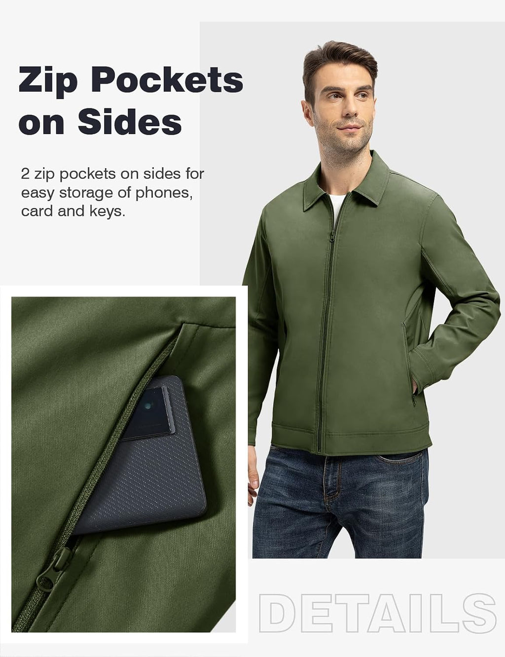 TBMPOY Mens Lightweight Jackets Light Windbreaker Full Zip Casual Work Jacket Golf Business Fall Track Coat with Pockets