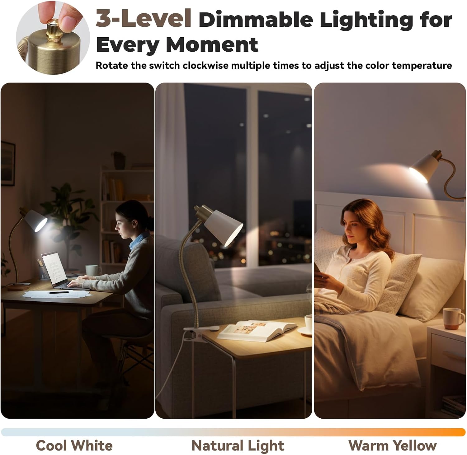 LALISU Desk lamp Eye-Caring Table Lamps 360°Rotation Gooseneck Clip on Lamp