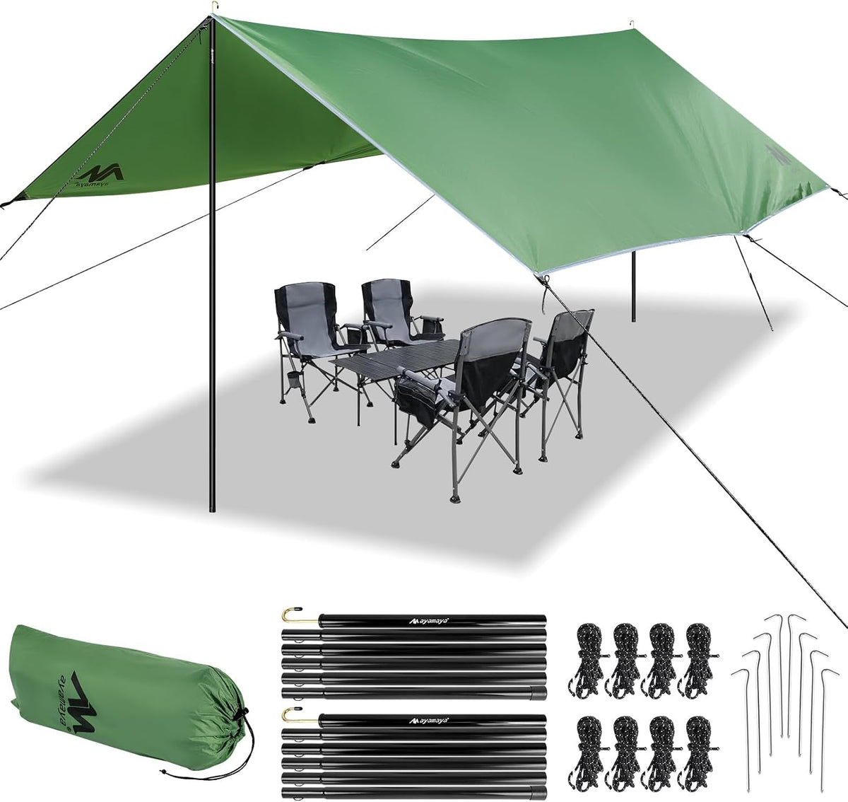 AYAMAYA Waterproof Camping Tarp with Poles Heavy Duty, 10x 15FT Extra Large