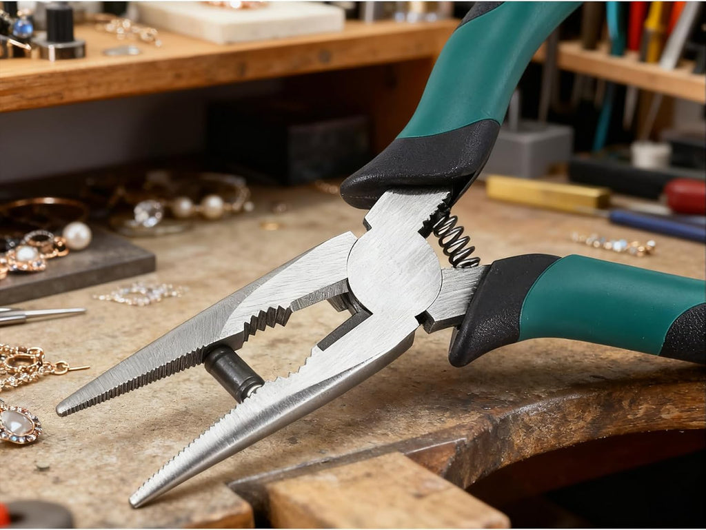 8 PCS 6.3 Inch Spring Needle Nose Pliers, Heavy Duty Steel Nose Side Cutting Pliers Nonslip Rubber Handle Wire Cutter for Crimping Looping Shearing