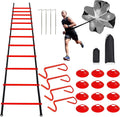 YEXEXINM Professional Agility Ladder Speed Training Equipment Set-20ft Agility Ladder,12 Soccer Cones, 4 Agility Hurdles, Running Parachute, Suitable for Soccer Football Basketball Training