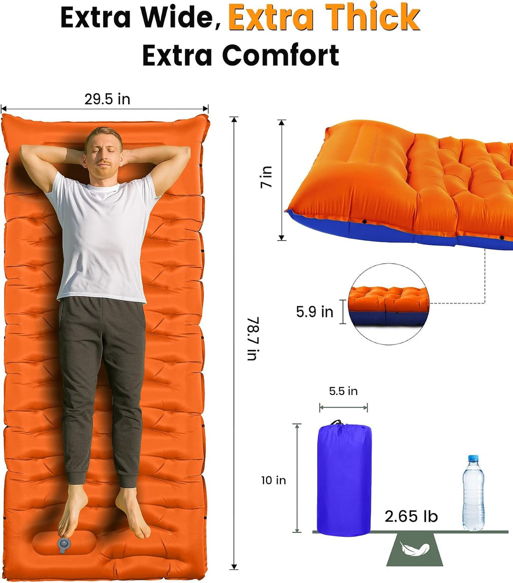 Camping Sleeping Pad,5.9 Inch Thick Camping Mat with Built in Pillow and Foot Pump,Self Inflating Sleeping Pad for Camping Backpacking（Green