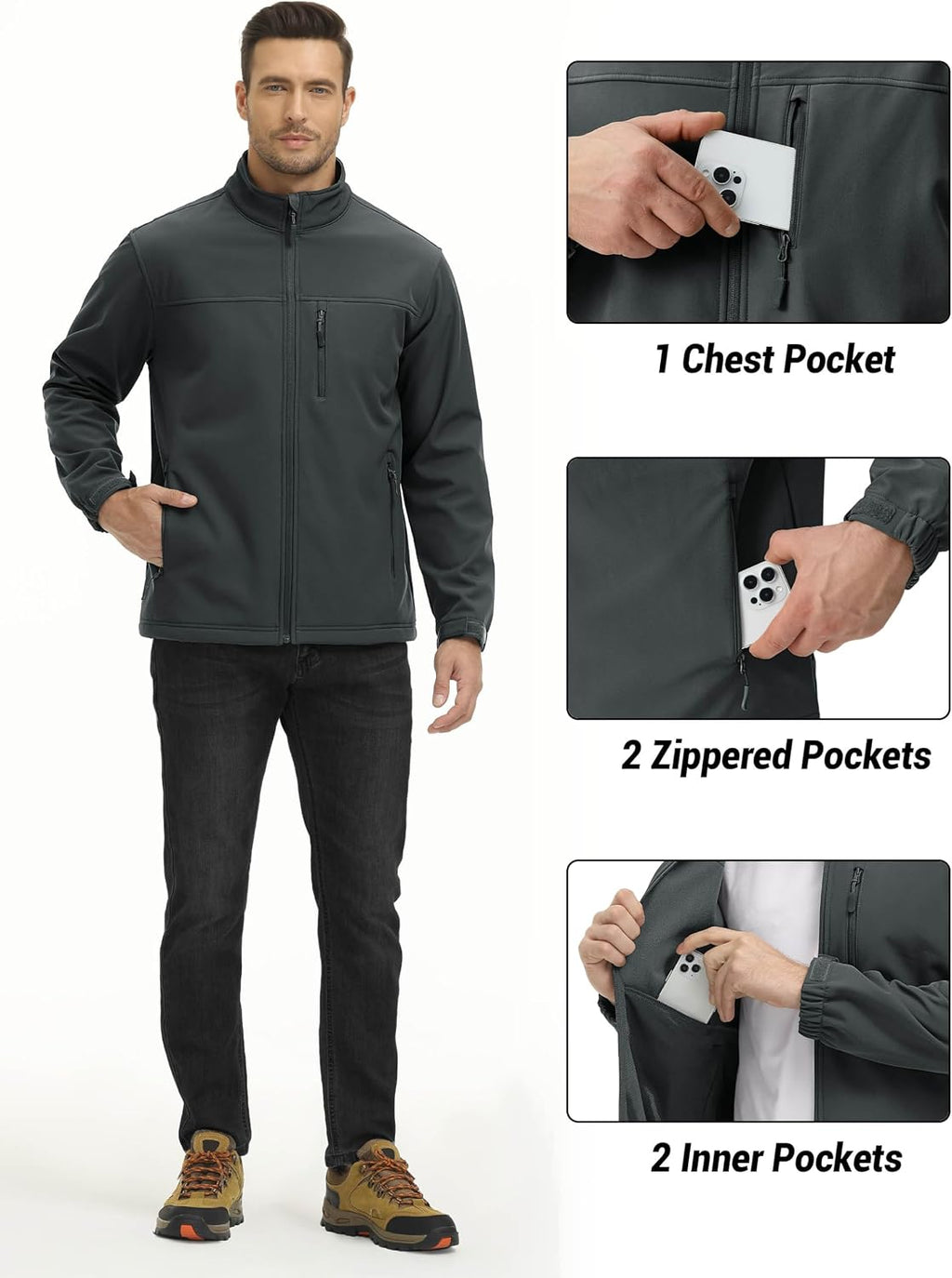TACVASEN Mens Lightweight Softshell Jacket Fleece Waterproof Windbreaker
