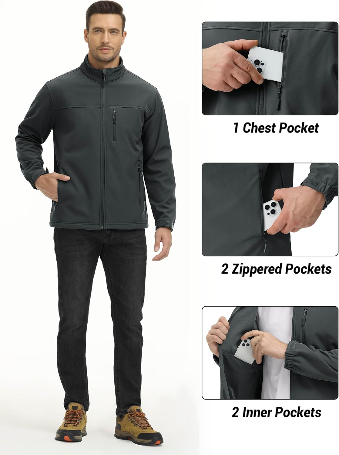 TACVASEN Mens Lightweight Softshell Jacket Fleece Waterproof Windbreaker